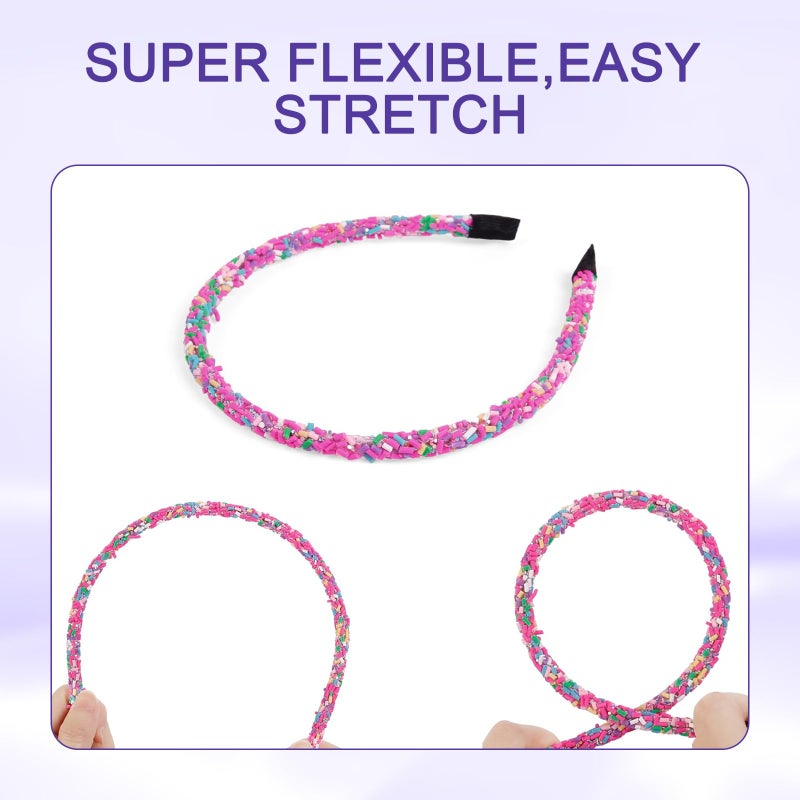 ROBOHOOK 4Pcs Candy Headbands for Girls, Thin Cute Sprinkle Donut Headband, Non Slip Fashion Head Bands - Hair Accessories(Colorful) - Image 3